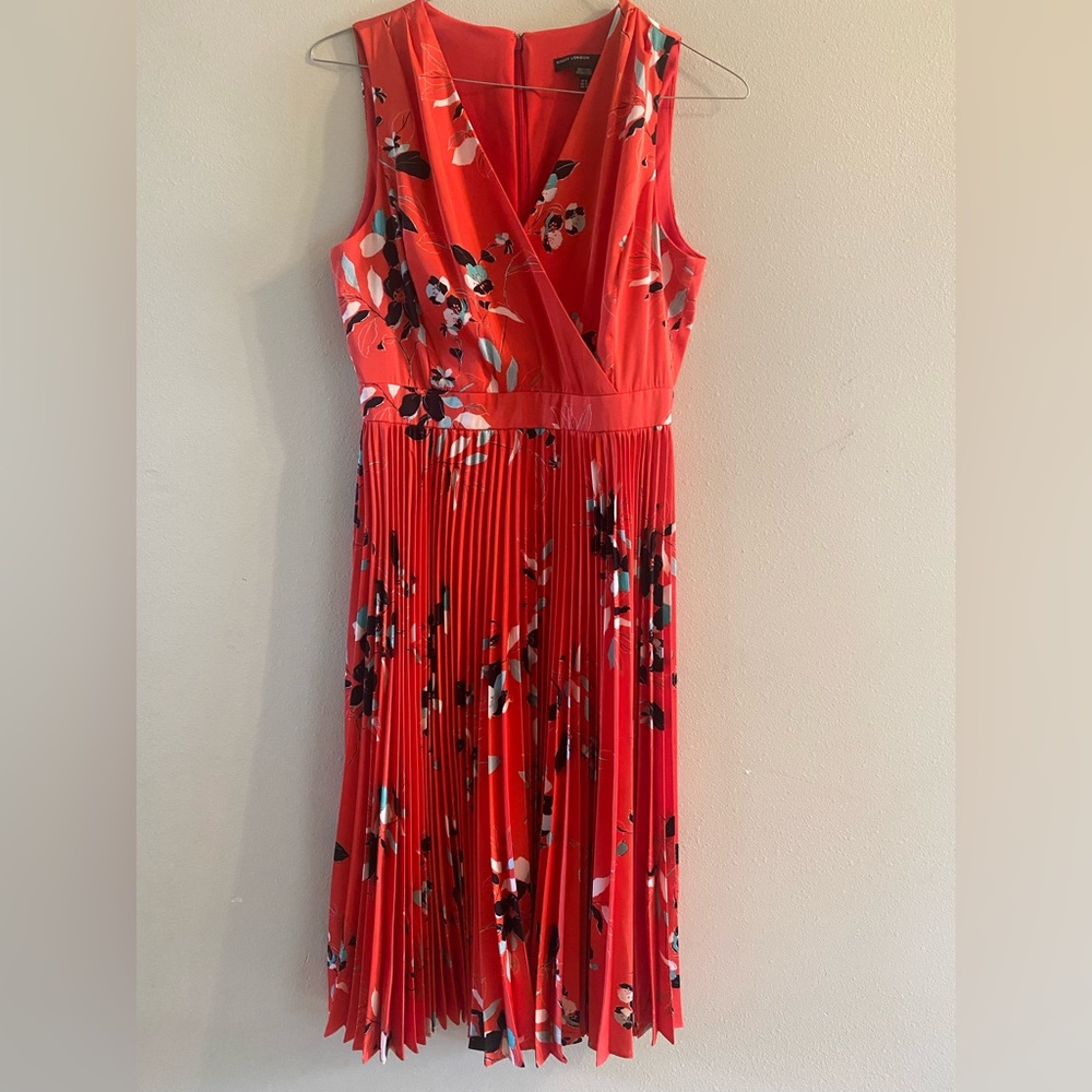 Maggy London Dress.  Coral Color with Flowers, Size 8